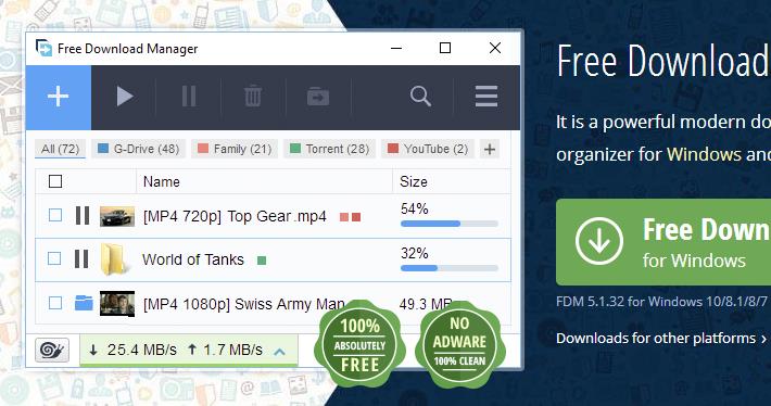 国外迅雷替代品：FDM（Free download manager）-全民淘