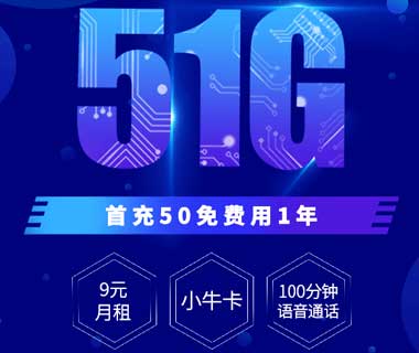 联通小牛卡 9元/月 51G流量+100分钟通话 可享受腾讯王卡所有特权 免费申请全国包邮-全民淘