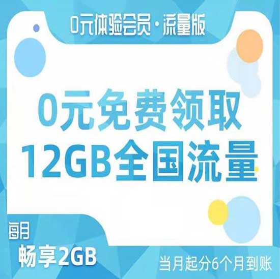 中国联通 0元体验会员流量版 0元=2GB国内流量×6个月-全民淘