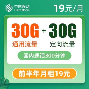 中国移动 春意卡19元包30G通用+30G定向+300分钟-全民淘