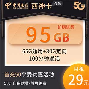 五一强势登场 王者归来 “西神卡”  95G流量+100分钟通话-全民淘