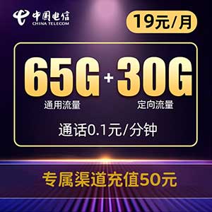 【电信和安卡】19元/月：80G全国流量+30G定向流量，低月租大流量卡-全民淘