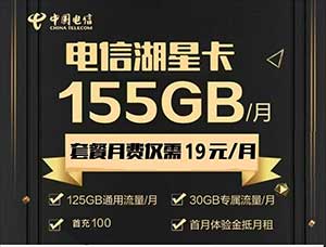 【电信湖星卡】19元：125G全国流量+30G定向+100分钟（当前好卡）-全民淘