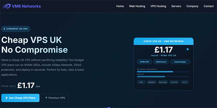 VM6：£14/年-单核/1GB/15GB NVMe/3TB@1Gbps/英国机房-全民淘